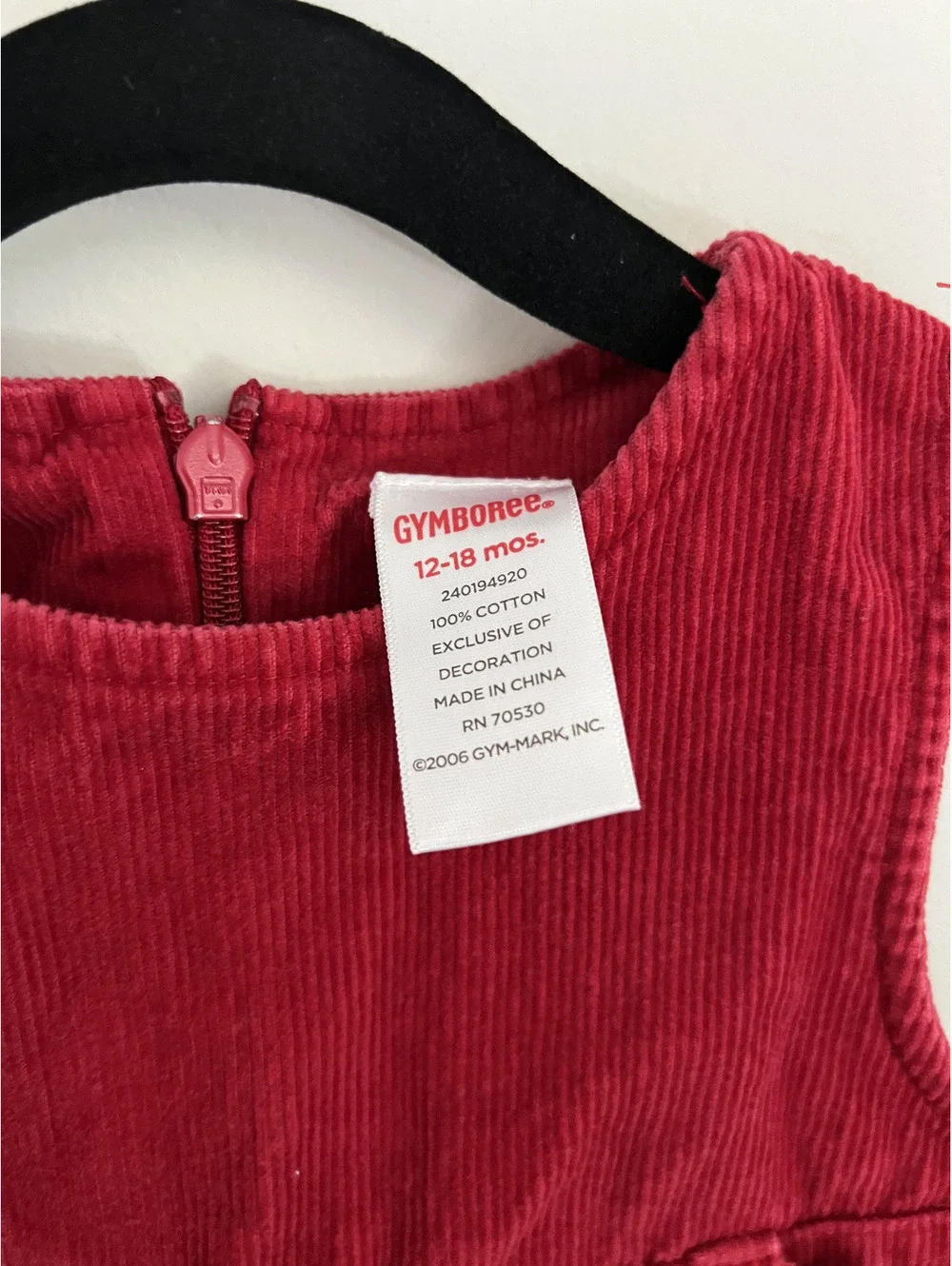 Vintage Y2K 2006 Gymboree Red Corduroy Pink Floral Detail Ribbon Dress